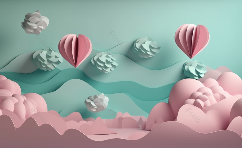 气球天空粉色山坡剪纸风场景,插画/手绘图,插画/手绘图库,插画/手绘图下载,插画/手绘